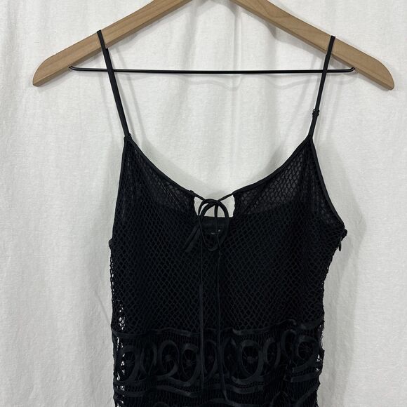 Guess Collection Black Silk Embroidered Lace Fringe Slip Dress Womens S Whimsy - Picture 4 of 14